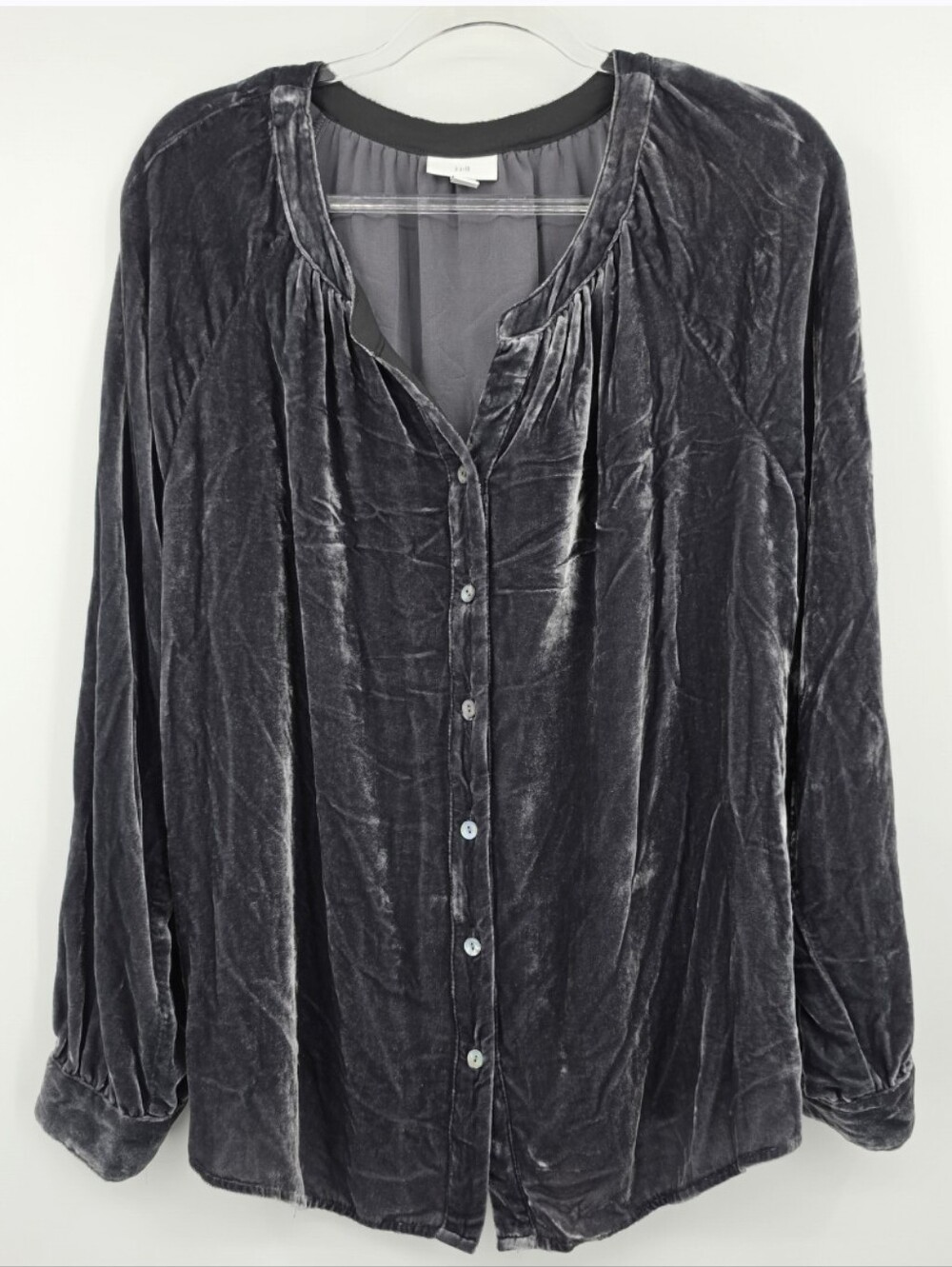 J. Jill Velvet Long Sleeve Button Front Shirt Large Gray